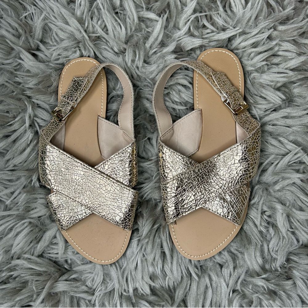 J. Crew Crewcuts metallic criss cross slingback sandals girl’s shoe size 5